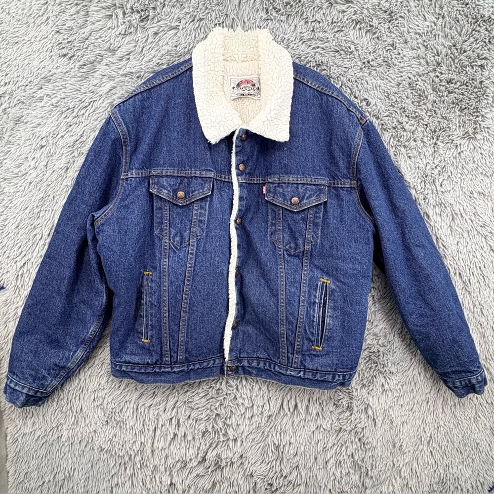 Vintage Levis Trucker Jacket Mens Large Sherpa Lined Snap Button 80s Boa Denim
